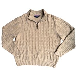 Vineyard Vines Cashmere Cable Knit Sweater Quarter Zip Pullover Size Large Tan
